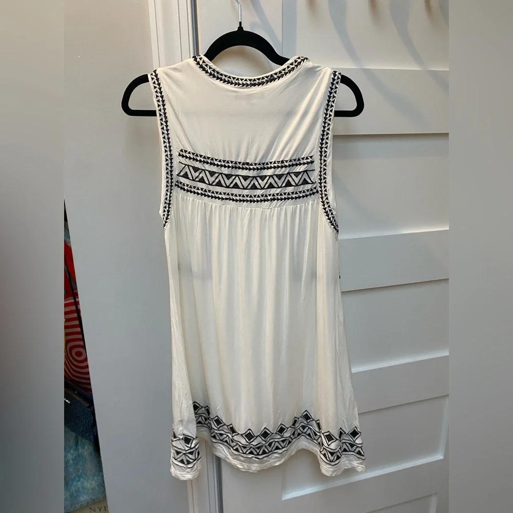 POL black and white soft mini babydoll dress with embroidered details - Picture 2 of 5